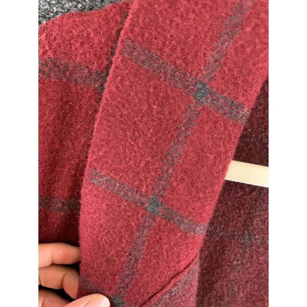 Jones & Co Women’s Windowpane Plaid Sweater Jacket Red & Grey Size M